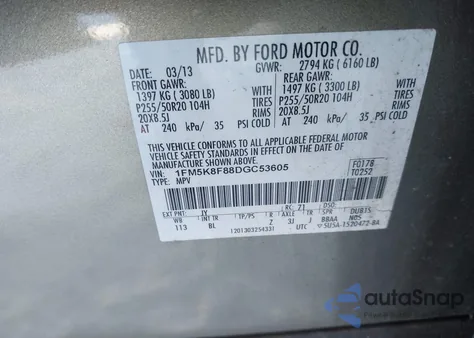 2013 Ford Explorer Limited из США, поврежденный, VIN 1FM5K8F88DGC53605